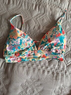 Billabong Floral Bikini Top in Teal, Coral, Yellow, Lavender